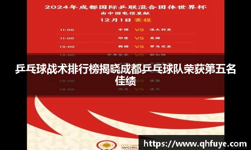 乒乓球战术排行榜揭晓成都乒乓球队荣获第五名佳绩